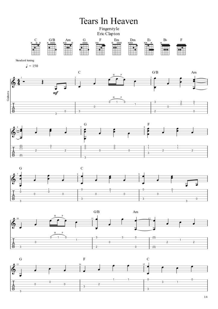 Primeira página demonstrativa de Tears In Heaven