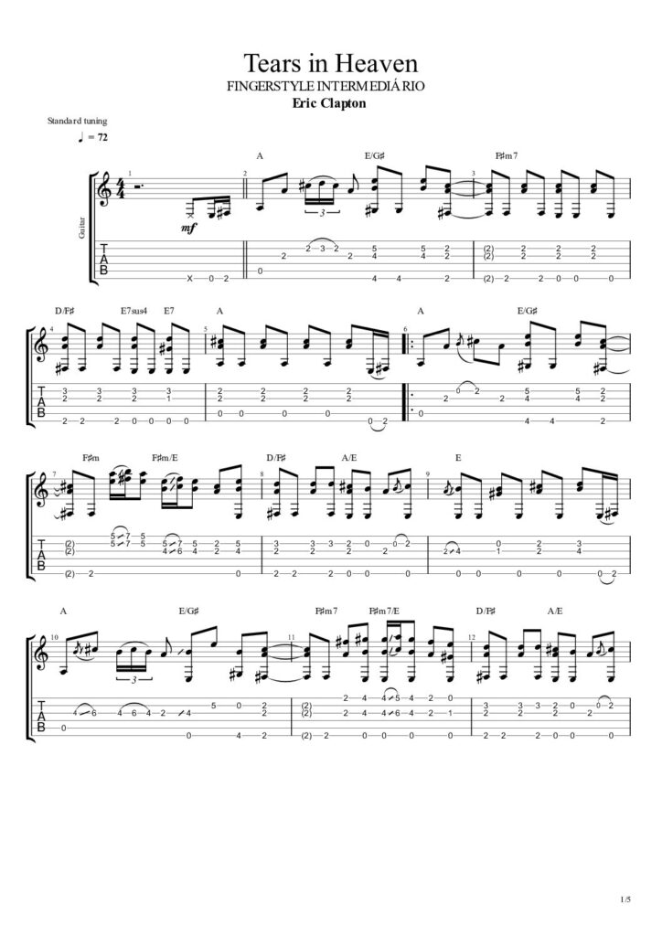 Primeira página demonstrativa de Tears in Heaven